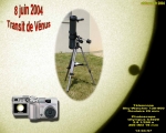 Transit de Vénus, 8 juin 2004.<br>En incrustation, le télescope et le photoscope utilisés.