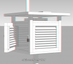 Abri météo à doubles persiennes et double toit.<br>Image stéréoscopique du modèle GoogleSketchup (anaglyphe rouge cyan).