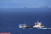 Canal Moraleda, fjords chiliens.<br>Le chalutier <i>PATAGON IV</i>.<br>Spécialisé dans la pêche au saumon, ce navire possède un vivier géant, destiné à maintenir ses prises en vie.