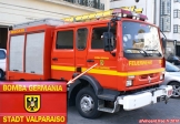 Ville de Valparaiso, Chili.<br>Véhicule de pompiers, portant des inscriptions et un aigle allemands.<br>La communauté allemande du Chili est très importante, mais à ce point là...