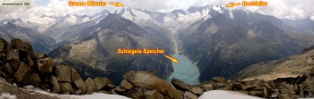 Hintertux.<br>Panorama sur le lac <i>Schlegeis-Speicher</i>.