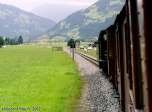 Zillertal, au Tyrol.<br>A bord d'un wagon du Zillertalbahn, entre Mayrhofen et Hippach.
