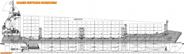 [no_rights] Le <i>Samskip Express</i> est un navire de type <i>container feeder 800</i>, conçu et construit par la société hollandaise <a href='http://www.damen.com/en/companies/damen-shipyards-gorinchem' target='_blank'><i>Damen Shipyards Gorinchem</i></a>.<br>La vue ci-dessous montre le navire, chargé avec 803 conteneurs de 20 pieds.