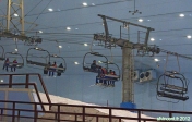 [no_rights] Dubaï, Emirats Arabes Unis.<br><i>Ski Dubai</i>, dans le <i>Mall of the Emirates</i>.<br>Les remontées mécaniques sont signées Pomagalski, constructeur français, comme son nom ne l'indique pas vraiment...<br>Remarquez les compresseurs des pompes à chaleur, destinés à maintenir un air à -2C, toute l'année, même lorsqu'il fait +45C dehors.