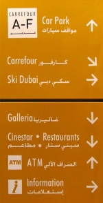 Dubai, <i>Mall of the Emirates</i>.<br>Panneau d'orientation.