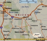 [no_rights] Sur cette carte, on voit que Bisbee se trouve à l'extrême sud de l'Arizona, tout près de la frontière mexicaine.