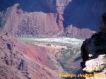 Grand Canyon du Colorado.<br>Le fleuve Colorado, 1000 mètres plus bas.
