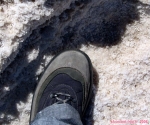 <i>Devil's Golf Course</i>, dans <i>Death Valley</i>:<br>la présence de ma chaussure permet de se faire une idée de la taille des structures de sel.