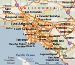 [no_rights] Carte de la région de Los Angeles.<br>Notez l'échelle située en bas de la carte: la conurbation mesure environ 100 km d'est en ouest et 50 km du nord au sud !