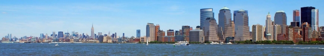 New York City.<br>Skyline de Manhattan, vue depuis Liberty State Park (New Jersey).
