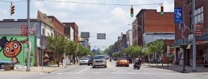Ville de Punxsutawney, Pennsylvanie, Etats-Unis.<br>La rue principale (<i>Main Street</i>).