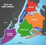 [no_rights] New York City.<br>Carte des districts (<i>Borough</i>, parfois orthographié <i>boro</i>).