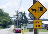 Pennsylvanie, Etats-Unis.<br>Ce panneau nous met en garde contre la présence des chariots Amish...<br><font size=-1>Malgré 10 séjours en 18 ans, on arrive toujours à être surpris !</font>