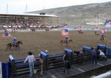 [no_rights] Ville de Cody, Wyoming, Etats-Unis.<br>Stampede Park, Spectacle de Rodéo.<br>En ouverture, des Cowgirls font un spectacle à la chorégraphie bien réglée.<br>Façon <i>Patrouille de France</i>, mais avec des Chevaux...