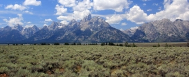 [no_rights] Parc national de Grand Teton, Wyoming, Etats-Unis.<br>Des pics de plus de 4000 mètres, dominant une haute vallée de 2000 mètres d'altitude.