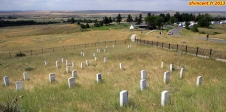 [no_rights] Site de la bataille de Little Bighorn, Montana, Etats-Unis.<br>Stèles marquant les emplacements où sont tombés les soldats du 7ème de Cavalerie.<br>Celle du centre, peinte en noire, marque l'endroit où est tombé le Lieutenant Colonel Custer.