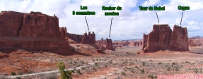 <i>Arches</i>, quelques blocs aux noms assez recherchés.<li><i>Les 3 commères</i><li><i>Le rocher du mouton</i><li><i>La tour de Babel</i><li><i>L'orgue</i>