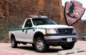 Parc national de Zion.<br>Un pick-up des <i>Park Rangers</i>, forces de l'ordre des parcs nationaux. Il n'y a pas à dire, leurs véhicules ont plutôt de la gueule !
