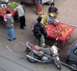 Vendeur de fruits à Delhi.<br>Oh, les jolis fruits que voilà ! Très appétissants, mais attention à ne pas consommer la peau. Trois jours consécutifs passés aux WC m'ont rappelé que c'était une erreur à ne pas commettre...