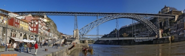Ville de Porto, Portugal.<br>Le pont Louis I.<br>Assemblage panoramique de 3 photos.