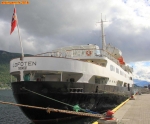 [no_rights] Port de Troms, Norvège.<br>Navire Express Côtier <i>Lofoten</i>.<br>Ce navire est nettement plus ancien que les autres: il est classé monument historique.
